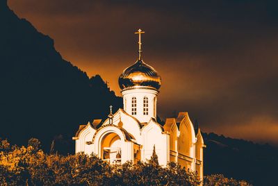 Low angle view of cathedral against sky during night