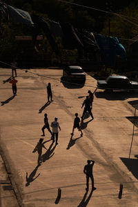 High angle view of people playing soccer