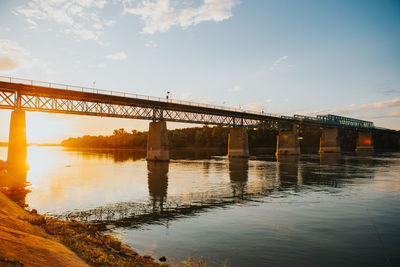 Sunset over river and bridge