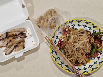 High angle view of food in plate