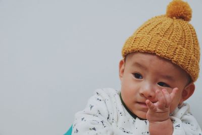 High angle view of cute baby boy