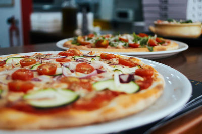 Close-up of pizza on table