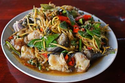 High angle view of meal served in plate