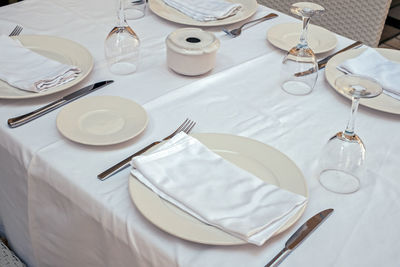 High angle view of place setting on table