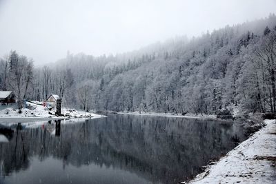 Scenic view of snow covered mountains against sky