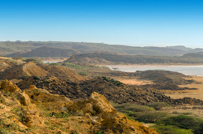 Scenic view of landscape against blue sky