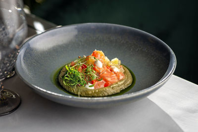 Close-up of food in plate on table