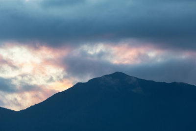 Scenic view of mountains against sky at sunset