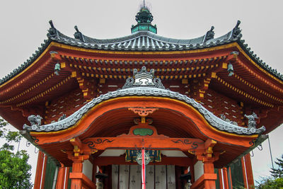 Low angle view of temple against building