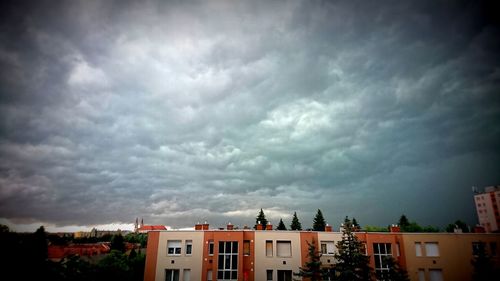 Buildings against cloudy sky
