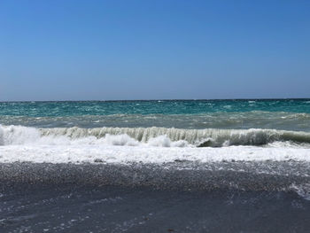 Scenic view of sea against clear blue sky