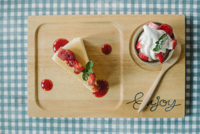 High angle view of breakfast on table