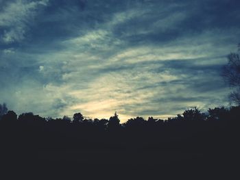 Silhouette of trees against cloudy sky