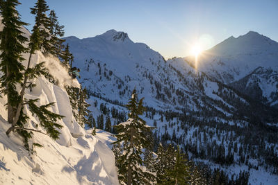 Woman skiing in backcountry at mt. baker, washington