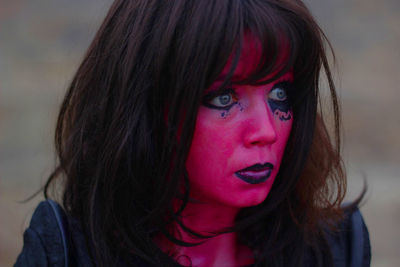 Close-up of young woman with painted face during halloween