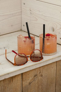 High angle view of drink on table