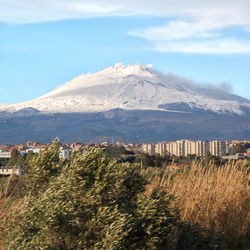 Scenic view of snowcapped mountains against sky