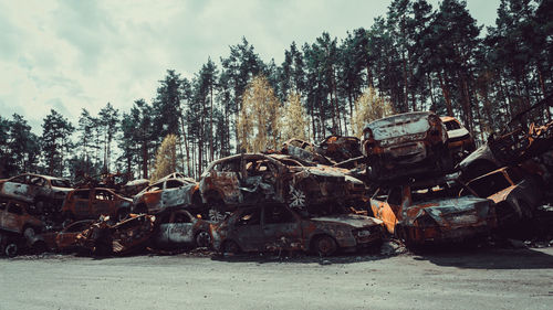 Abandoned vehicle on field