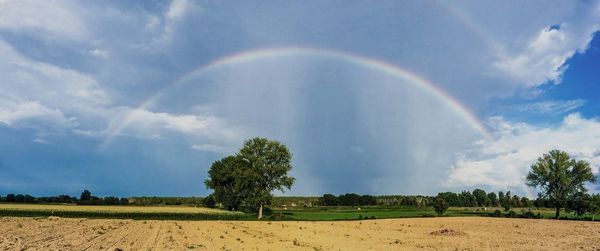 Scenic view of field against cloudy sky