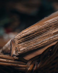Close-up of dried leaf on wood