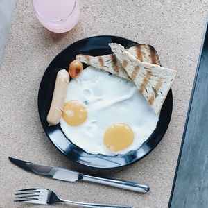 High angle view of breakfast on table