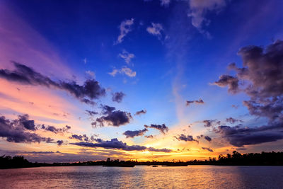 Scenic view of lake against sky during sunset