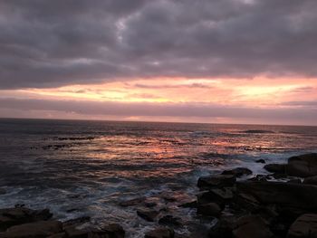 Scenic view of sea against dramatic sky