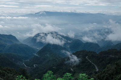 High angle view of mountains against sky