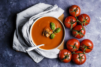 High angle view of vegetables in bowl on table