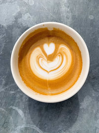 Directly above shot of cappuccino served on table
