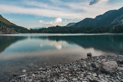 Scenic view of lake against sky