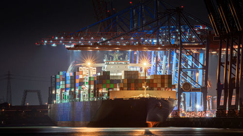 Illuminated commercial dock at night