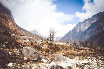 Picturesque mountain valley landscape scenery in one summer morning himalayas view.