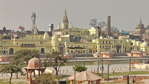 Townscape against clear sky