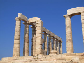 Old ruins of temple against clear blue sky