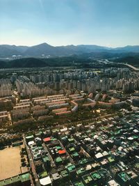 High angle view of buildings in city