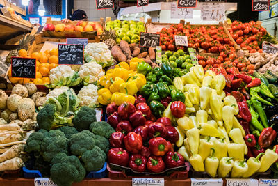 Fresh fruits and vegetables in market for sale