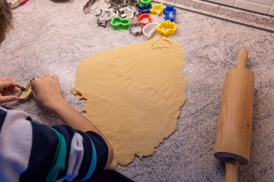 High angle view of person preparing food