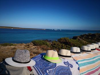 Scenic view of sea against clear blue sky