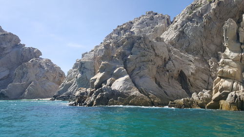 Panoramic view of sea against clear sky