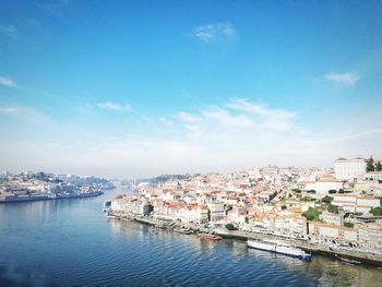 Douro river and city against sky on sunny day