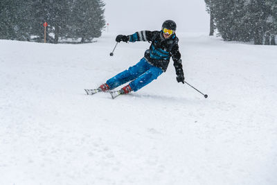 High angle view of person skiing on snow