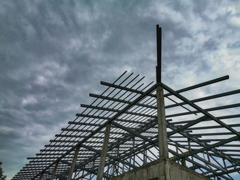 Low angle view of crane against sky