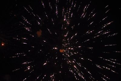 Low angle view of firework display at night