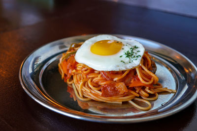 Close-up of breakfast served on table