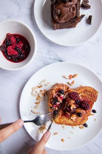 High angle view of breakfast in plate
