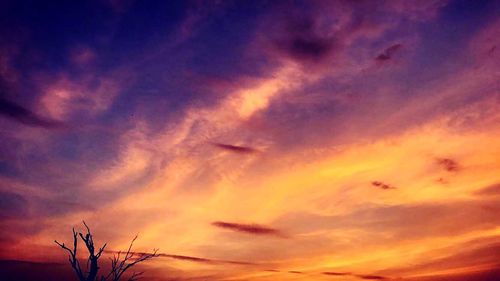 Low angle view of cloudy sky at sunset