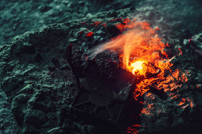 Extinguishing hearth. burnt objects. ashes of hearth.