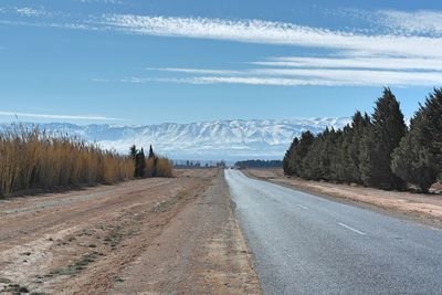 Road by trees against sky