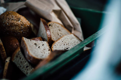 High angle view of bread in container